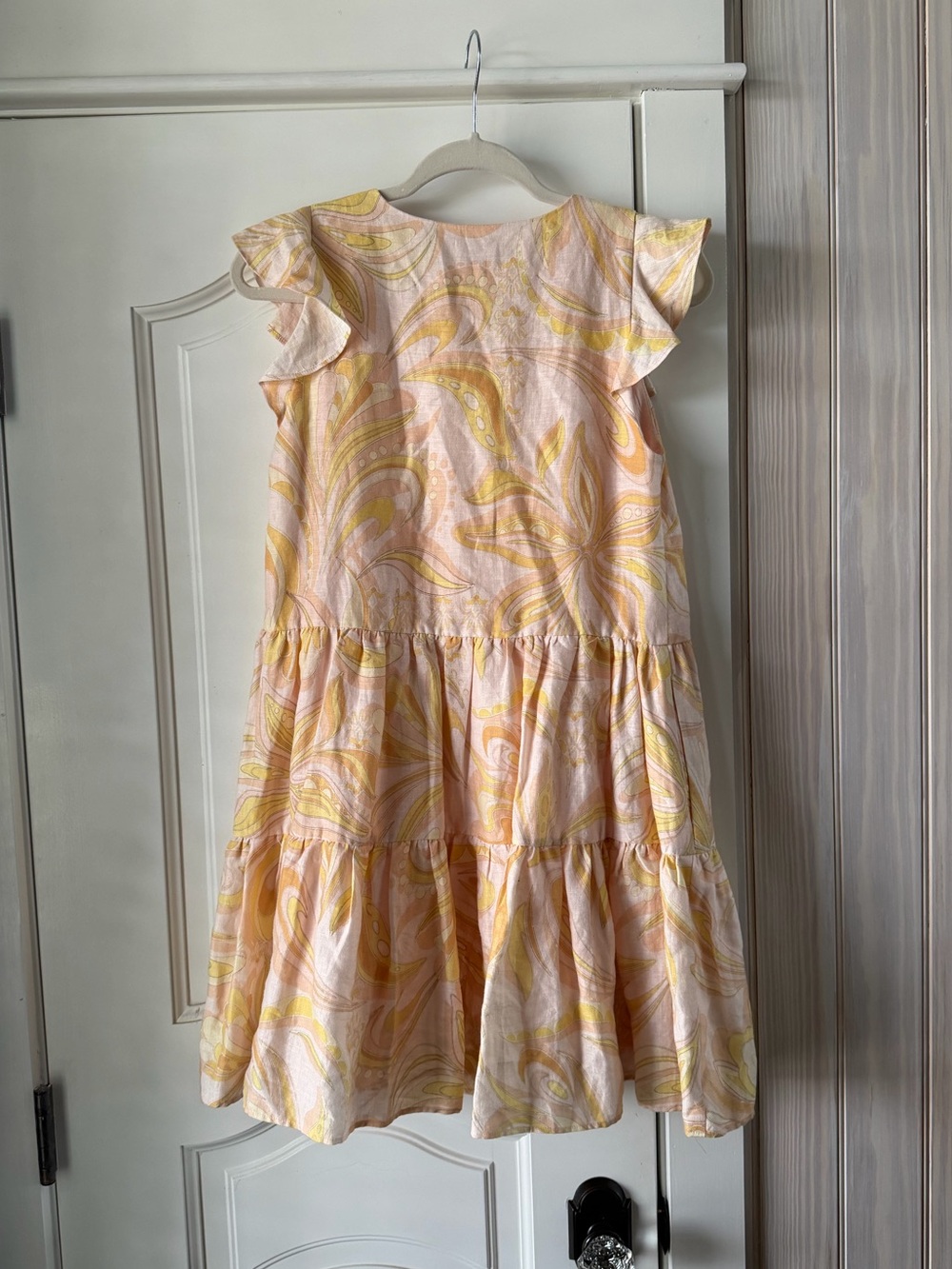 ANTONIO MELANI Yellow & Peach Pink Paisley Tiered linen Dress - Picture 4 of 4